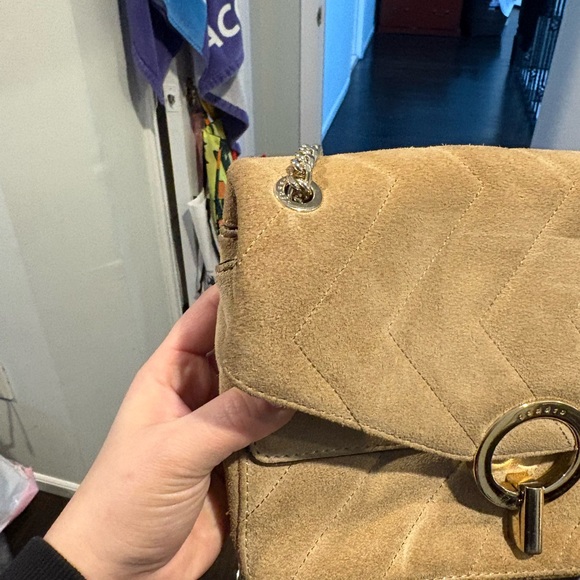 Sandro Beige Suede Crossbody Bag